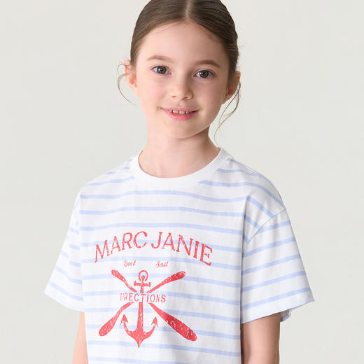 马克珍妮少女航海家女童纯棉条纹T2026年夏装新款560555 商品图2