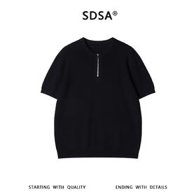 SDSA男装2026新款轻奢基础款老钱风纯色半拉链圆领短袖T恤百搭潮