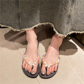 【透明清新！夏季必备】人字拖女夏季室内沙滩鞋海边外穿eva踩屎感可爱洗澡透明花朵防滑.xb