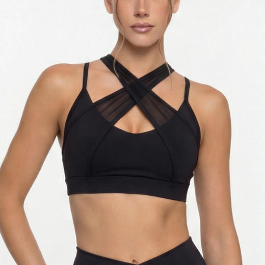 跃牌【菲芬之想】系列网纱交叉舒适瑜伽文胸聚拢透气无钢圈运动内衣高级感训练健身套装 商品图2