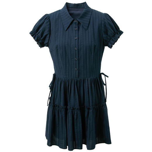 【100棉】三彩2026夏季新款提花连衣裙翻领收腰A字裙短裙M 商品图4