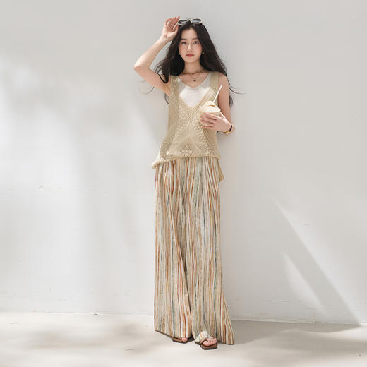 【南法度假阔腿神裤】三彩2026夏季新款条纹休闲裤高腰宽松长裤M 商品图1