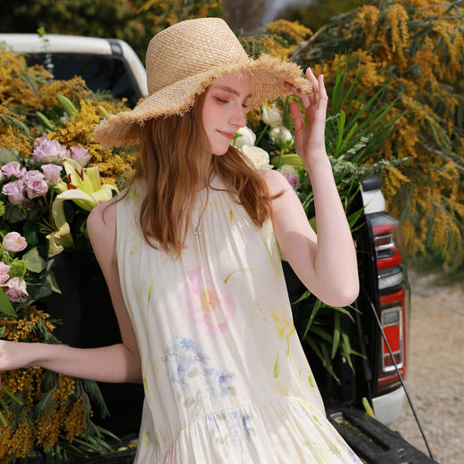 【100莱赛尔】三彩2026夏季新款挂脖连衣裙无袖宽松长裙度假M 商品图3