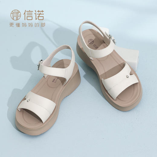 信诺厚底增高妈妈凉鞋女舒适软底不累脚洋气真皮女鞋2026夏季新款6L906-3 商品图3