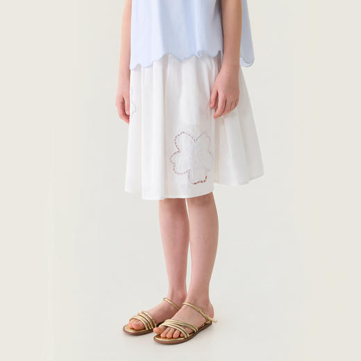 马克珍妮春日白花女童纯棉中长半裙2026年夏装新款560608 商品图3