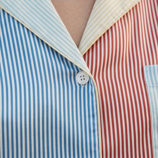 南法SJD/soie jardin3#彩色条纹桑蚕丝睡衣两件套短袖短裤印花拼接家居服 S302TD98 商品图2