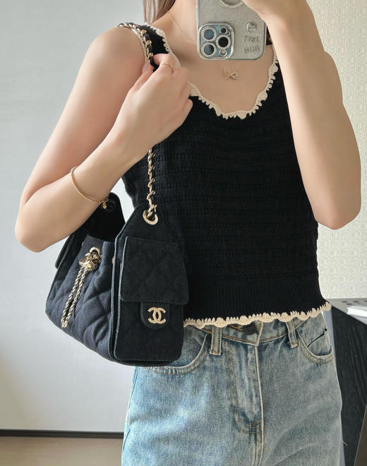 香奈儿 26s春夏 𝟤𝟧𝖬𝗂𝗇𝗂丹宁深牛仔浅金包 商品图1