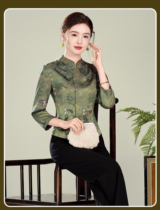 【缘花】新中式国风仿香云纱，单层开襟旗袍上衣XGT-T26005 商品图1