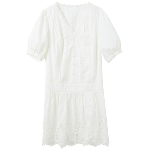 三彩2026夏季新款刺绣娃娃裙V领泡泡袖A字连衣裙短裙M 商品图4