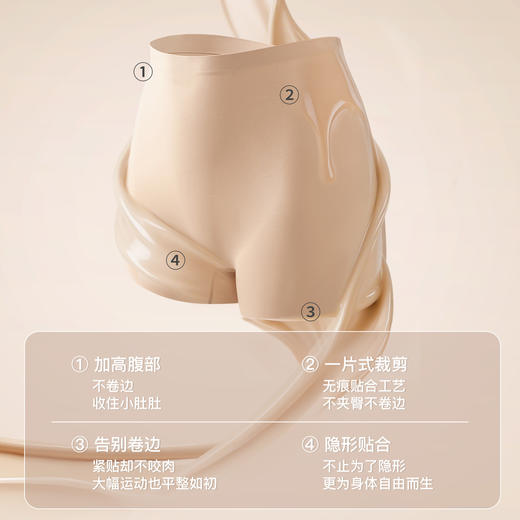【50/2件】粉底液蚕丝隐形安全裤 抗菌裆部 粘纤+桑蚕丝 吸湿抑菌 无痕不勒 高弹牛奶丝面料 三合一安全收腹内裤（85-130斤可穿） 商品图5