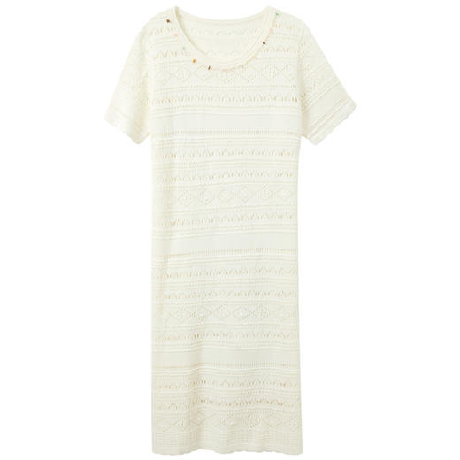 三彩2026夏季新款镂空针织裙圆领短袖毛衫连衣裙M 商品图4