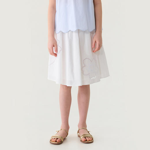 马克珍妮春日白花女童纯棉中长半裙2026年夏装新款560608 商品图1