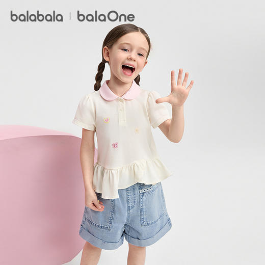 【balaOne】巴拉巴拉童装短袖t恤女童2026新夏装甜美爱心印花上衣 商品图2