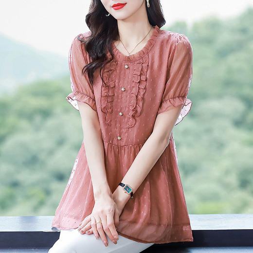2026夏季新款女短袖遮肚子雪纺衫胖mm中长款宽松大码女装上衣时尚 商品图2