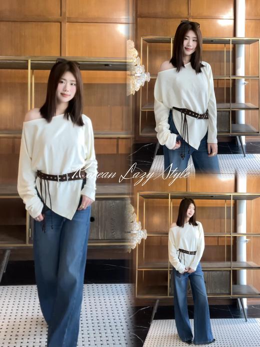 【门店同款】ENJOY春季流苏腰带斜肩上衣 171093387 商品图3