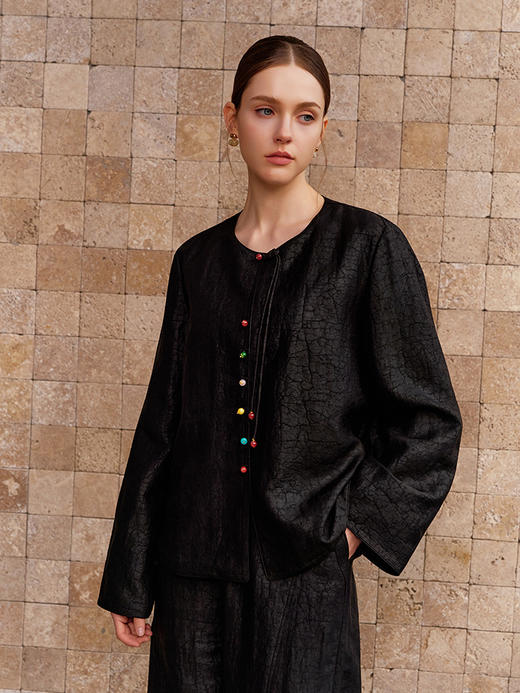 【碎裂纹复古外套】26年春夏新品100%桑蚕丝圆领真丝小外套 商品图0