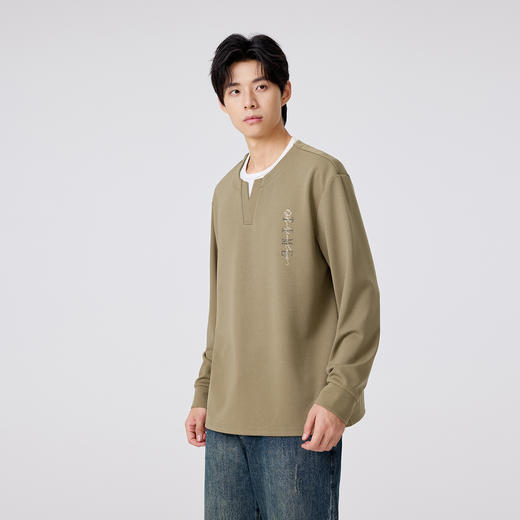 【假两件设计】男士长袖T恤简约舒适宽松内搭青少年打底衫上衣男 商品图2