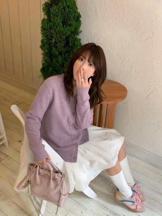 专柜实拍【绵羊毛~舒适柔软】拉夏贝尔/La Chapelle温柔松弛感！气质V领单排扣极简开衫百搭针织上衣 商品图9