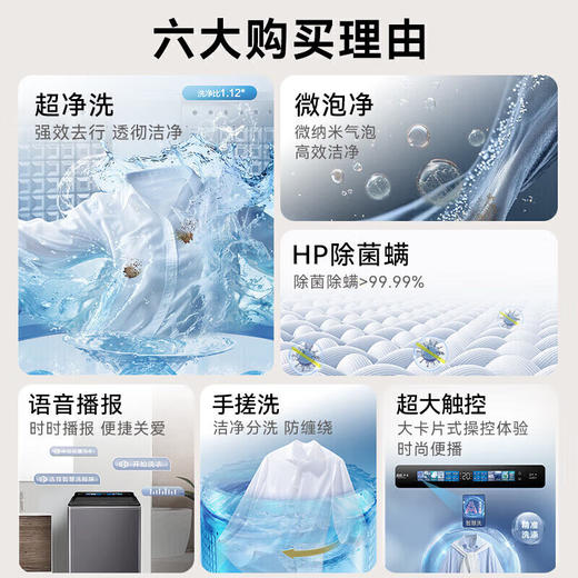 海尔（Haier）洗衣机全自动10公斤大容量家庭波轮直驱变频除菌 家用纳米微泡净 防缠绕波轮洗衣机 XQB100-BS618 波轮 10kg 直驱变频微泡净+手搓洗+语音播报 商品图2