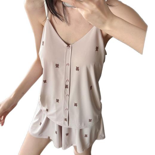 【冰皮带胸垫家居服】夏季女士冰丝凉感吊带睡衣 免穿内衣薄款家居服套装 商品图4