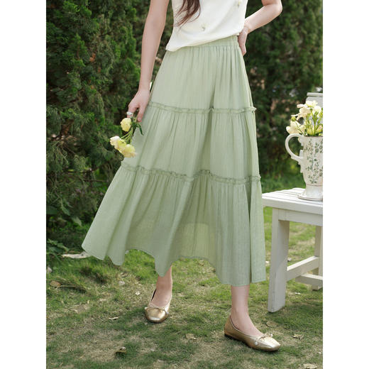 鹿向南「森意清欢」绿色A字半身裙女2026夏季气质艺术感高腰裙子 商品图2