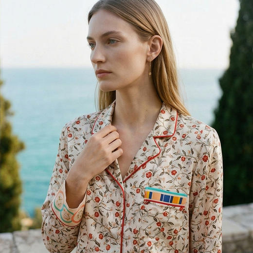 【莓果Rive Gauche】南法SJD/soie jardin3#藤蔓玫瑰桑蚕丝印花女三件套桑蚕丝绸家居服睡衣套装S302TC59 商品图8