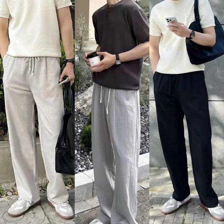 3色可选 罗蒙老钱风男士亚麻天丝休闲裤