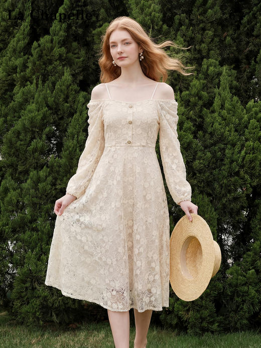 天猫同步【两穿！法式浪漫】拉夏贝尔/La Chapelle方领两穿长袖连衣裙温柔甜美法式少女仙女裙小礼服 商品图2