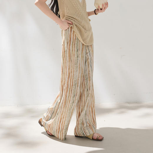 【南法度假阔腿神裤】三彩2026夏季新款条纹休闲裤高腰宽松长裤M 商品图2