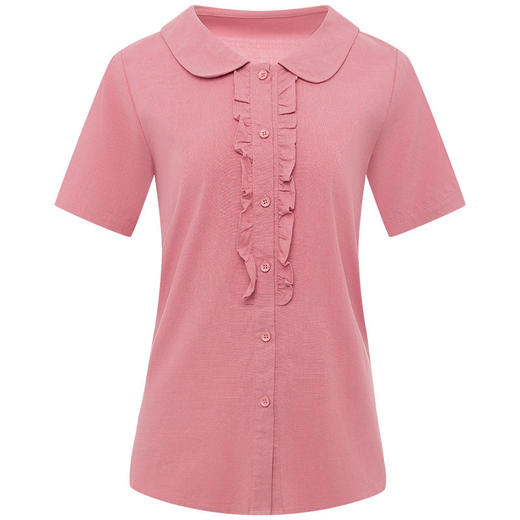 女士短袖衬衫棉麻大码遮肚子2026新款休闲衬衣夏季宽松娃娃领上衣 商品图4