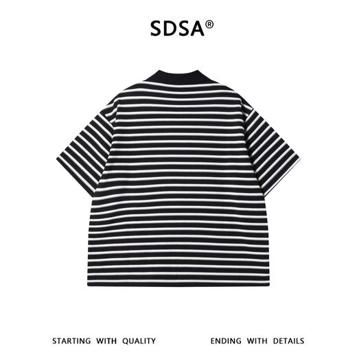 SDSA男装2026新款高贵轻奢宽松撞色条纹小V翻领短袖T恤百搭时尚 商品图4
