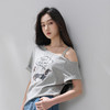 三彩2026夏季新款设计感不对称露肩上衣T恤腊肠狗印花宽松M 商品缩略图2