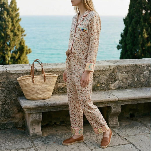 【莓果Rive Gauche】南法SJD/soie jardin3#藤蔓玫瑰桑蚕丝印花女三件套桑蚕丝绸家居服睡衣套装S302TC59 商品图11