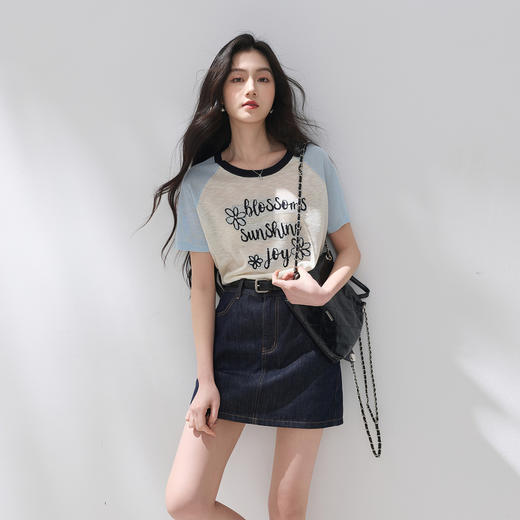 【莱赛尔】三彩2026夏季新款撞色插肩袖字母针织衫上衣宽松休闲M 商品图3