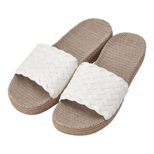 室内居家女士春季夏季拖鞋仿皮编织厚麻底拖鞋 商品图0