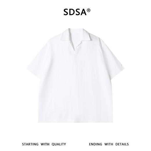 SDSA男装2026新款高贵轻奢宽松简约纯色小V翻领短袖T恤百搭时尚 商品图0
