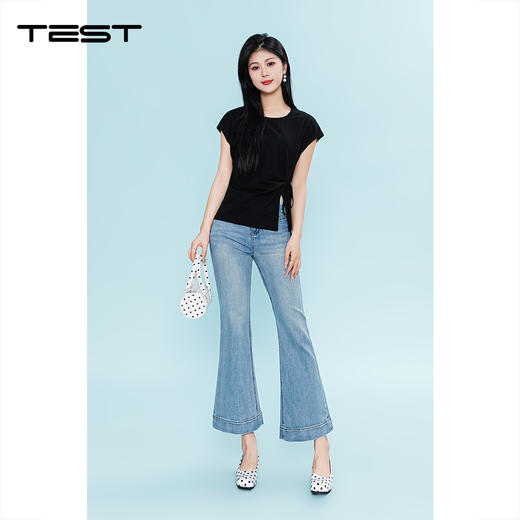 夏上新侧边抽绳收腰短袖修身显瘦设计感T恤1262044 商品图1