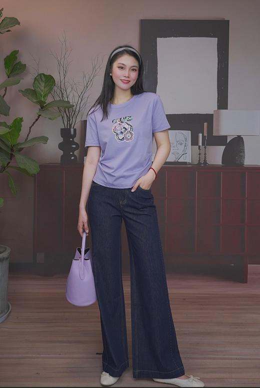 司歌收腰绣花收腰圆领T恤短袖T93G2133 商品图1