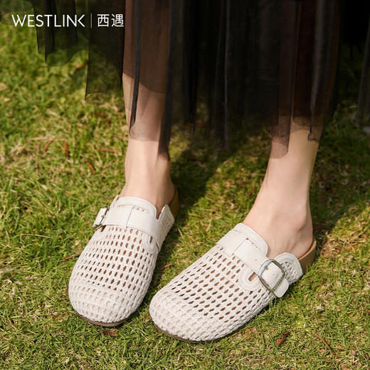 西遇编织包头半拖鞋女2026夏季新款百搭休闲镂空厚底勃肯凉拖鞋V0566374 商品图2