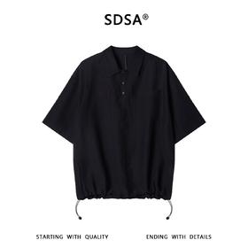 SDSA男装2026新款轻奢复古舒适半按扣翻领短袖衬衫下摆松紧百搭