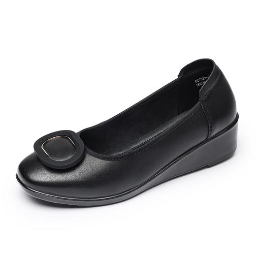 信诺真皮坡跟妈妈鞋女软底舒适中老年不累脚通勤皮鞋2026夏季新款6C7832-89 商品图4