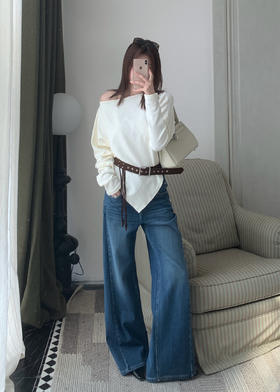 【门店同款】ENJOY春季流苏腰带斜肩上衣 171093387