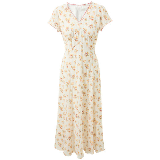 三彩2026夏季新款碎花连衣裙肌理感法式V领A字裙长裙M 商品图4