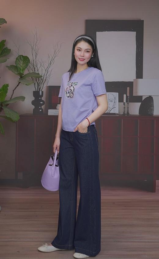 司歌收腰绣花收腰圆领T恤短袖T93G2133 商品图2