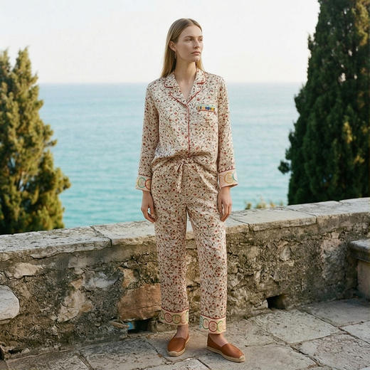 【莓果Rive Gauche】南法SJD/soie jardin3#藤蔓玫瑰桑蚕丝印花女三件套桑蚕丝绸家居服睡衣套装S302TC59 商品图7