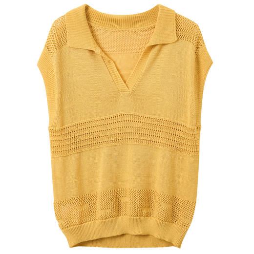 三彩2026夏季新款镂空肌理针织衫Polo领毛衫简约气质上衣M 商品图4