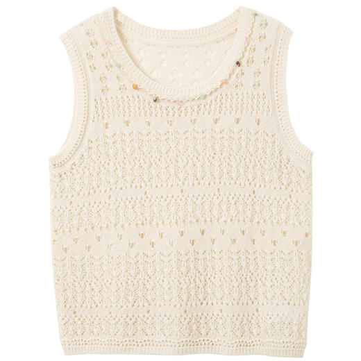 三彩2026夏季新款波西米亚镂空针织衫无袖毛衫圆领套头上衣M 商品图4