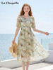 天猫同步【花屿晴风】拉夏贝尔/La Chapelle复古V领收腰印花连衣裙温柔风夏季新款海边度假a字裙 商品缩略图0