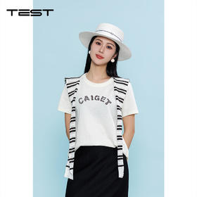 夏上新条纹披肩短袖韩系慵懒风T恤1262046