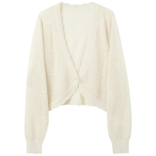 【莱赛尔】三彩2026夏季新款蝙蝠袖针织衫钩花罩衫小开衫外穿M 商品图4